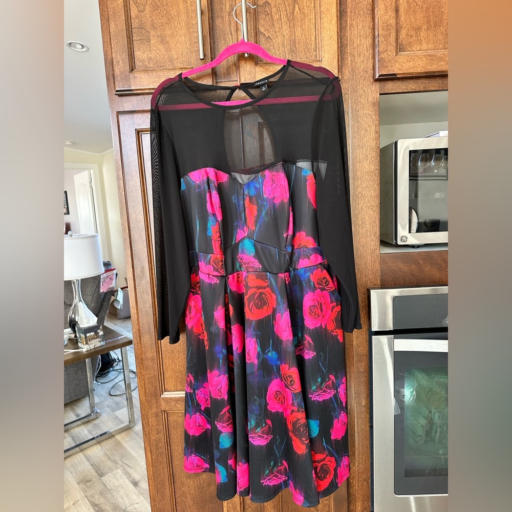 Torrid Pink Fit and Flare Long Sleeve Dress